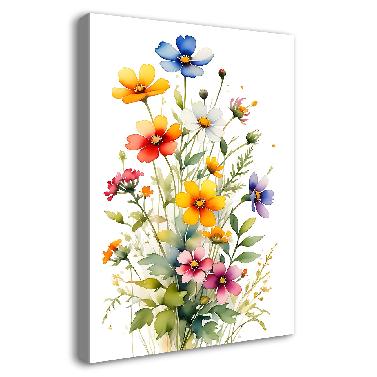Colourful flowers in white textured background painting - Flower-V-683