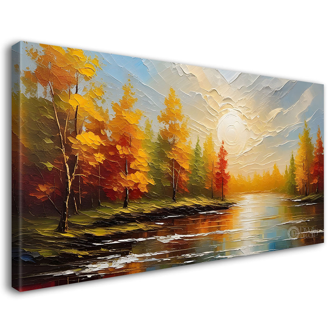 Orange trees with river painting art Canvas Painting - Nature Art -683