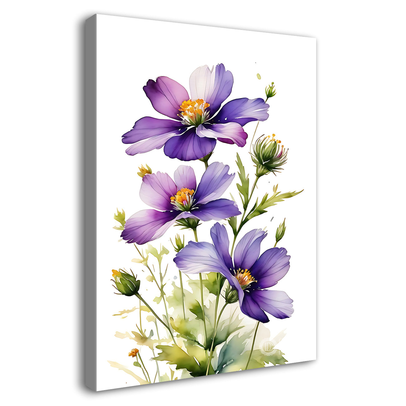 Purple flowers in white textured background painting - Flower-V-684