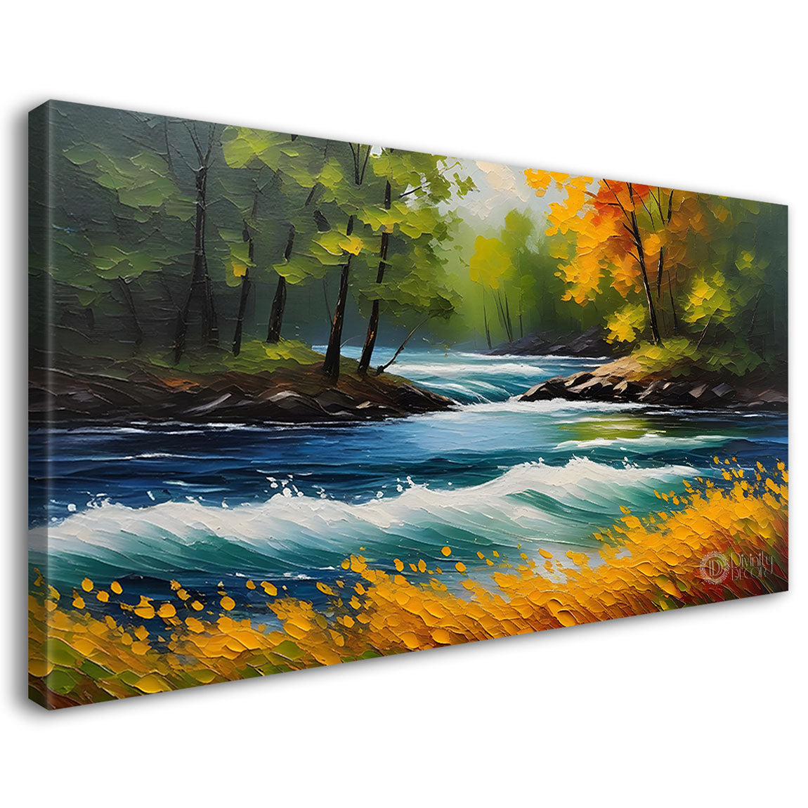 River with greenery painting art Canvas Painting - Nature Art -684