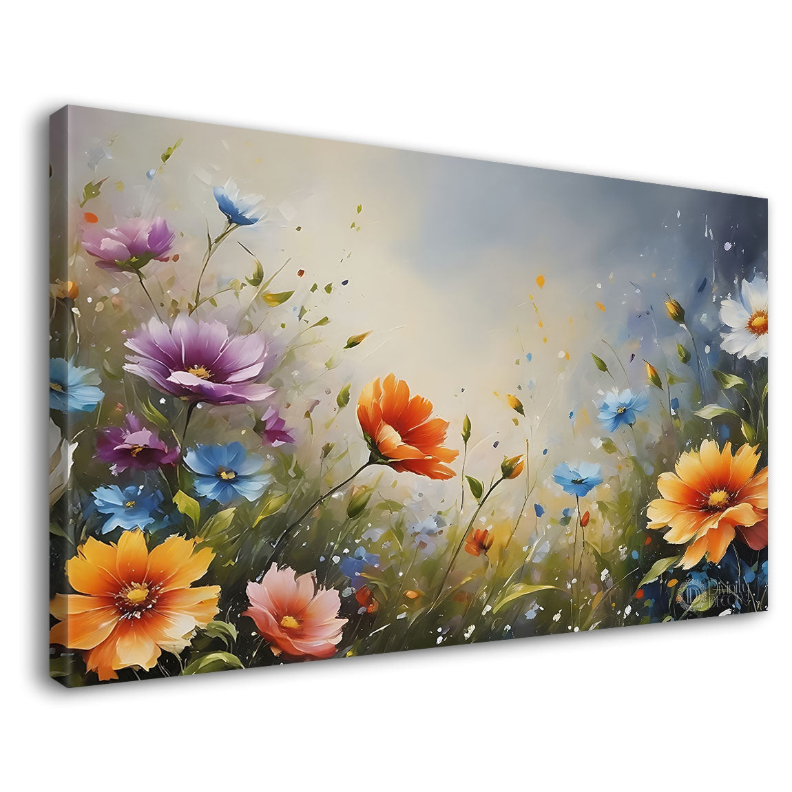 Yellow flowers in grey background canvas painting- Flower-685