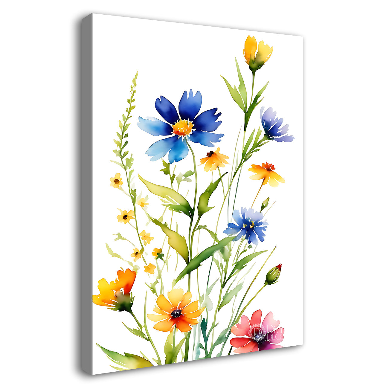 Colourful flowers in white textured background painting - Flower-V-685