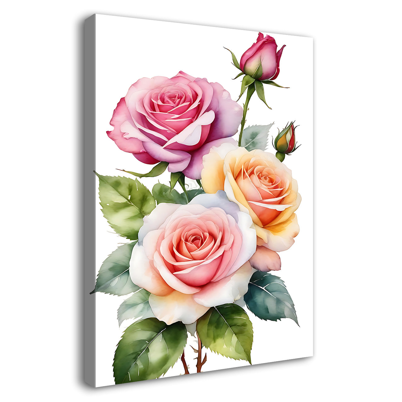 Pink flowers in white textured background painting - Flower-V-686