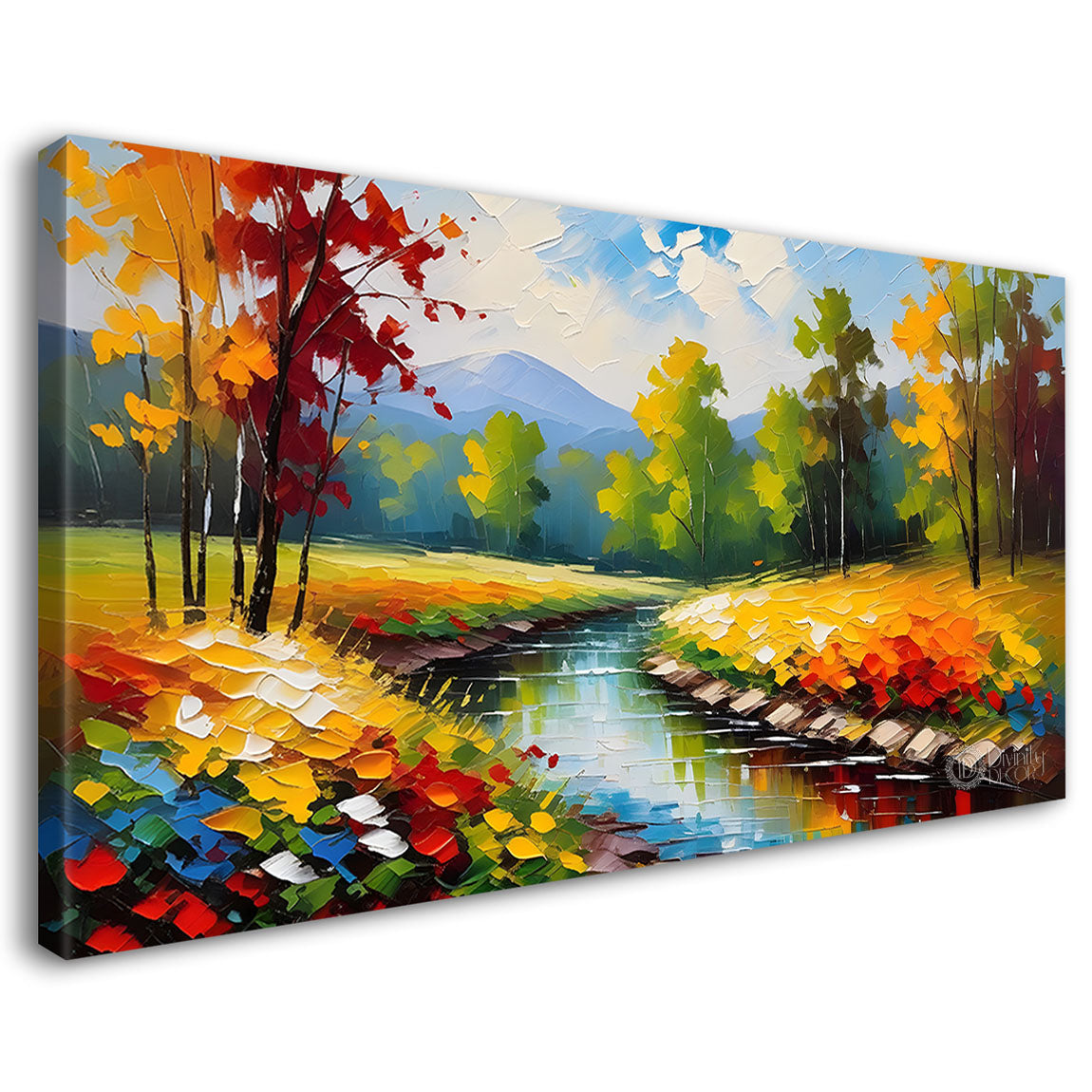 Greenery with lake and flowers painting Canvas Painting - Nature Art -686