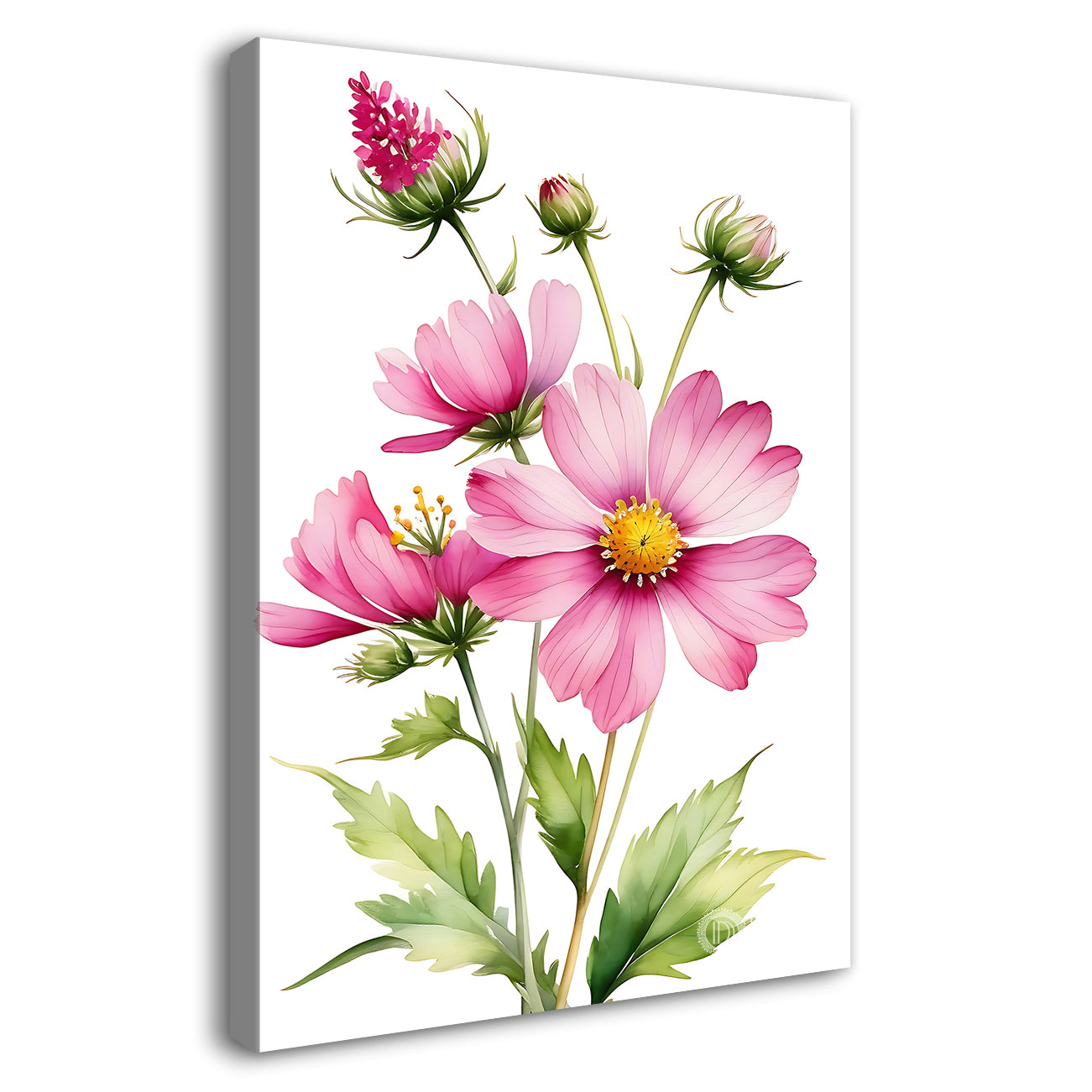 Pink flowers in white textured background painting - Flower-V-687