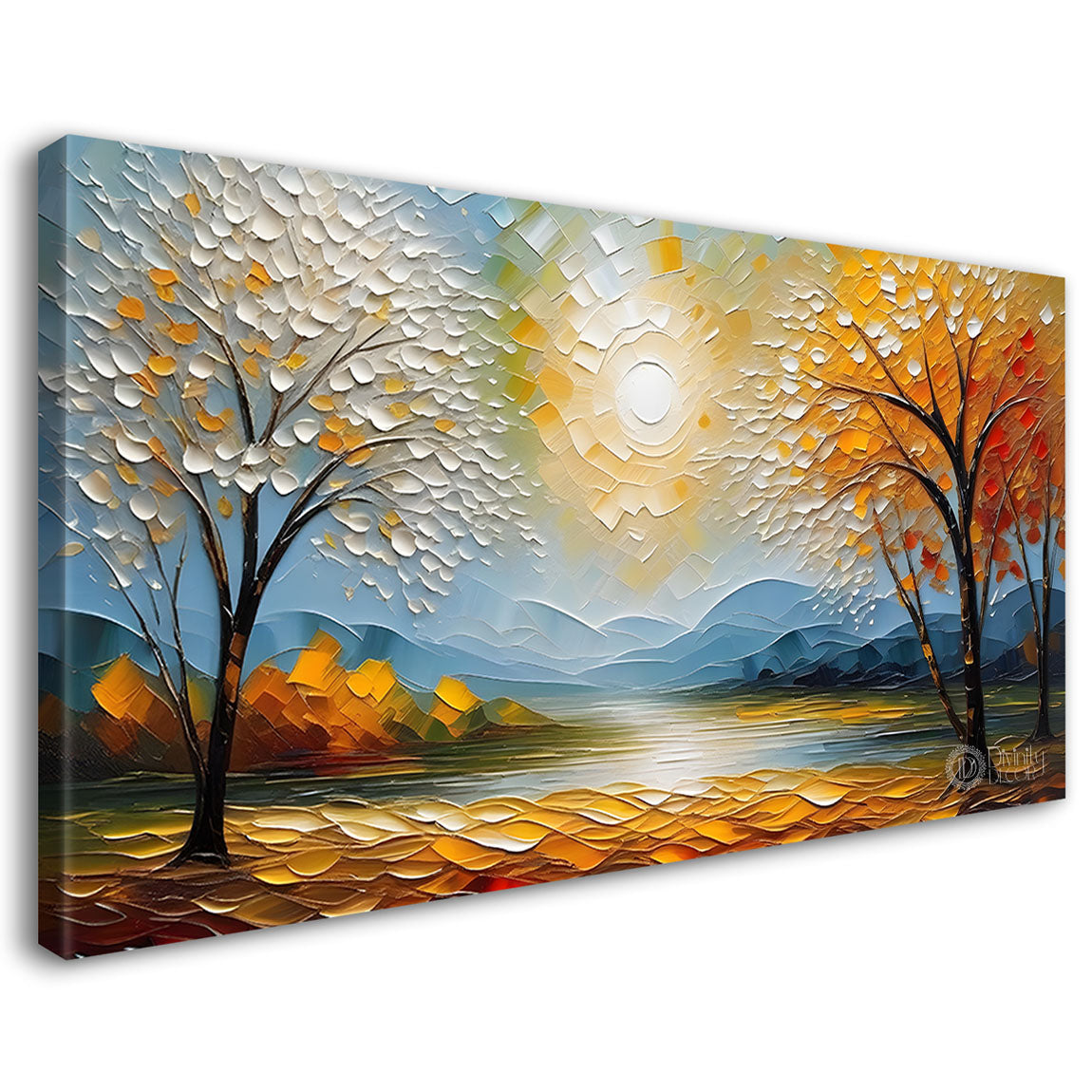Orange trees with land and sun painting Canvas Painting - Nature Art -687