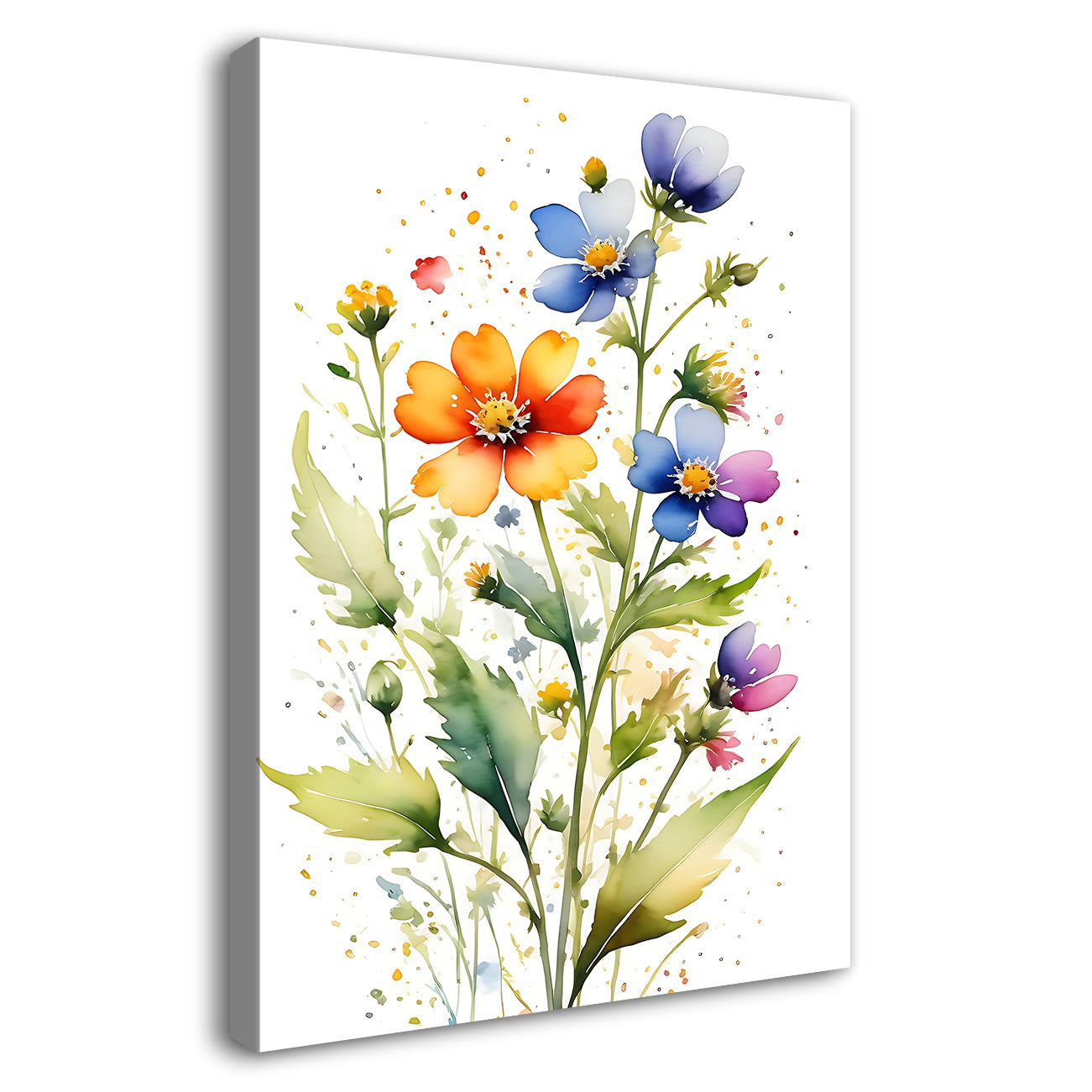 Colourful flowers in white textured background painting- Flower-V-688