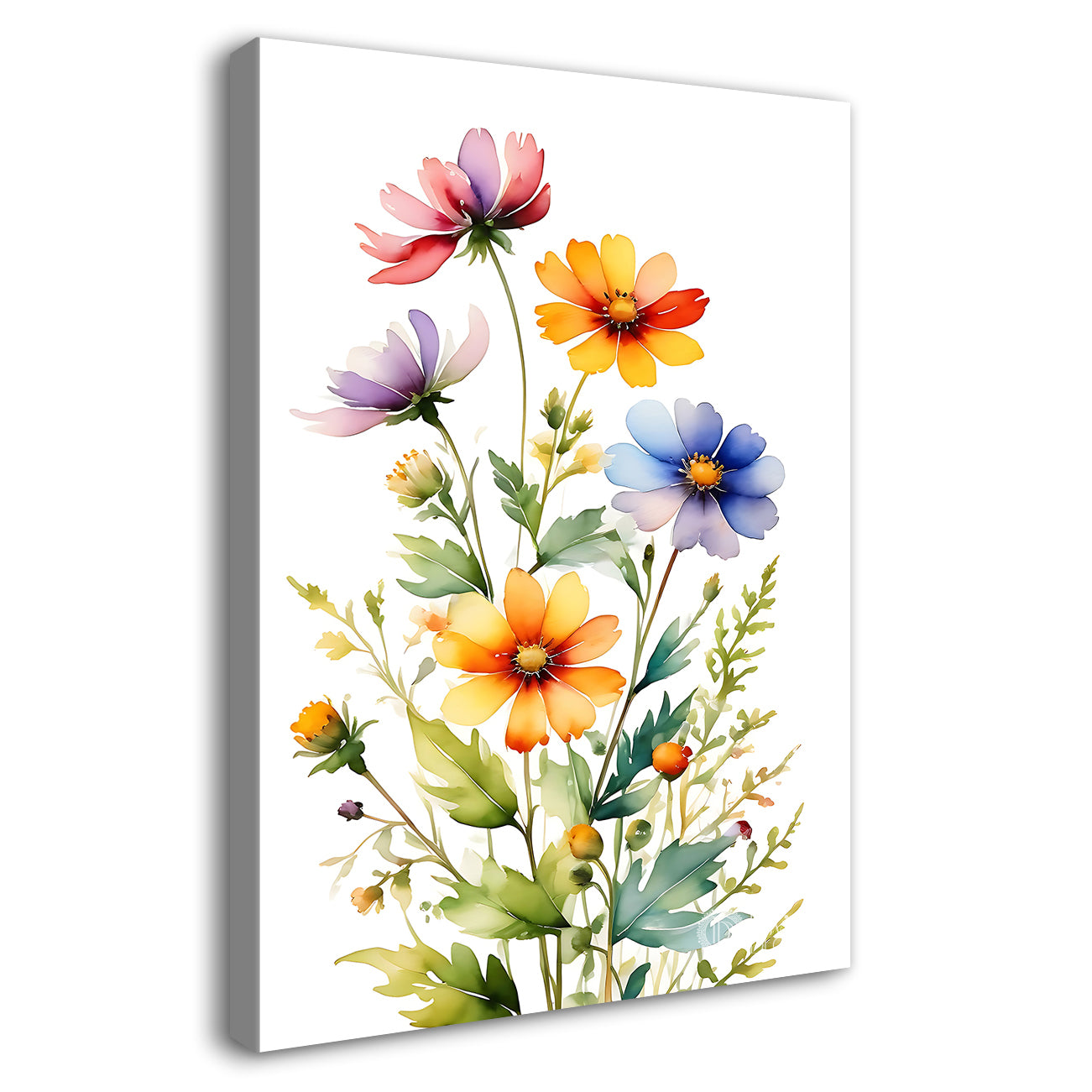 Colourful flowers in white textured background painting - Flower-V-689