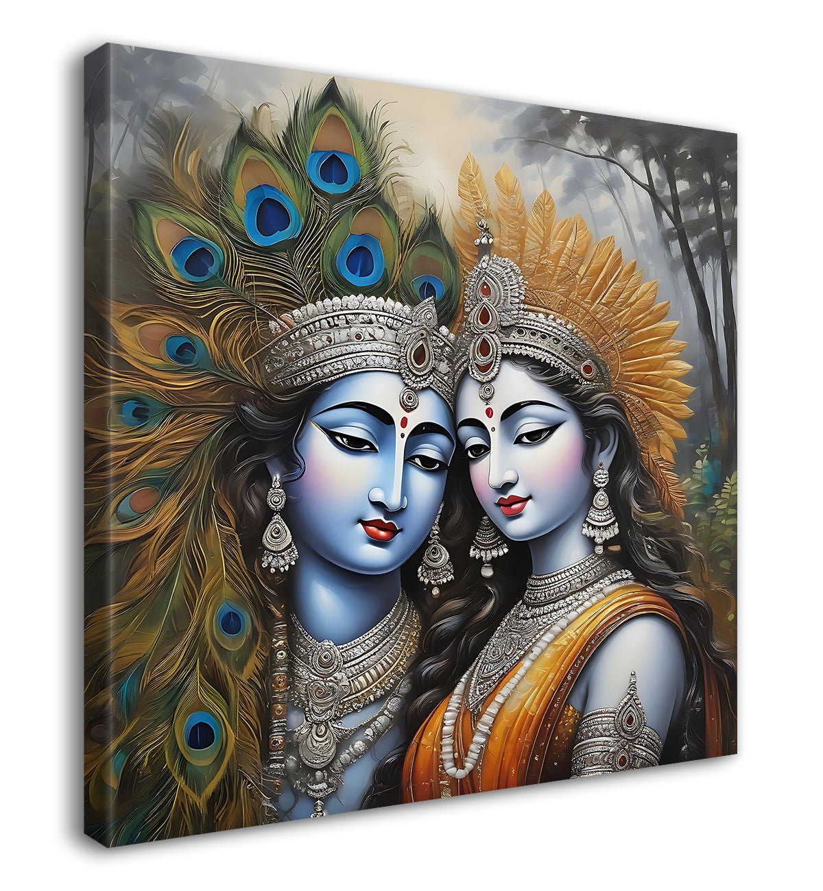 Krishna and Radha with grey and brown textured oil  Canvas Painting 24X24- Design - Krishna-S-68