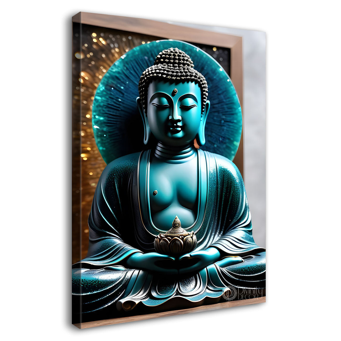 Blue buddha with blue chakra background painting - Buddha-V-68