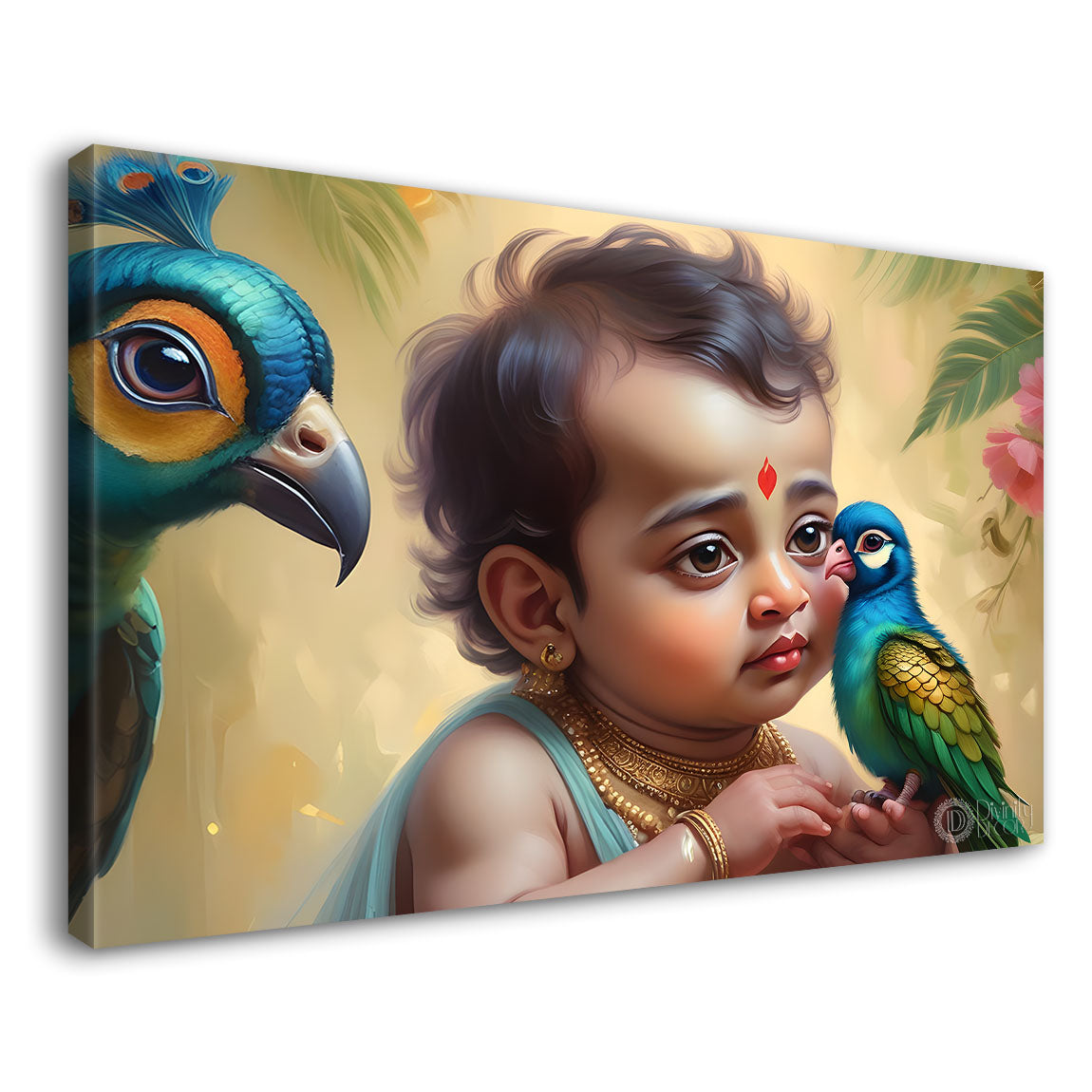 Little Krishna with peacocks painting Canvas Painting - Design - Krishna-69