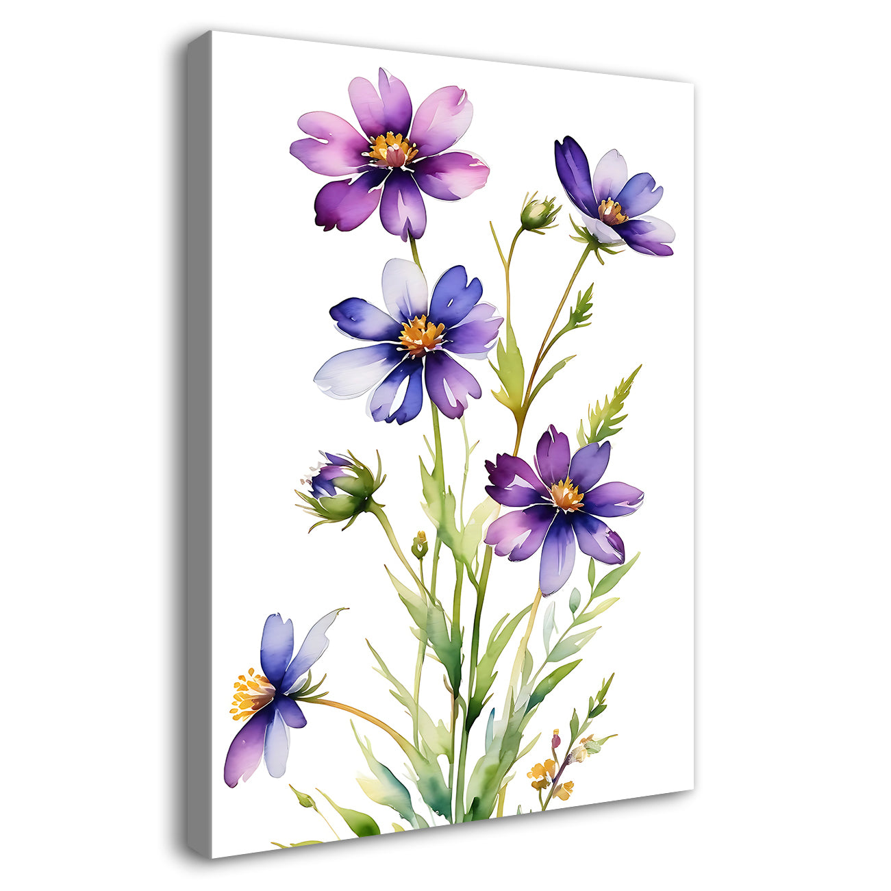Purple flowers in white textured background painting - Flower-V-690