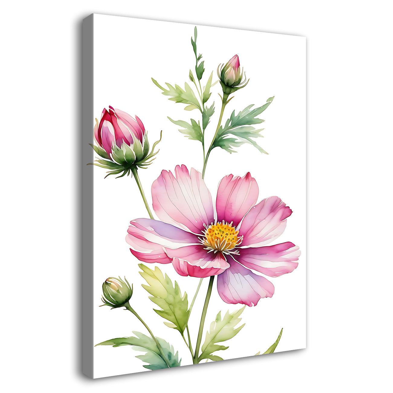 Pink flowers in white textured background painting - Flower-V-691