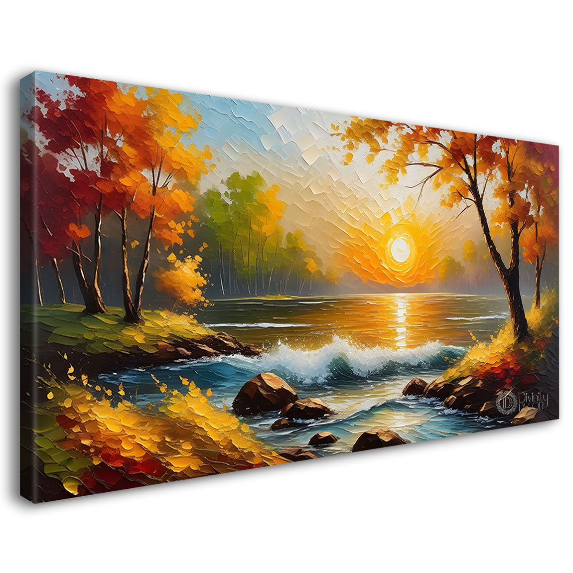 Orange trees and lake painting Canvas Painting - Nature Art -691