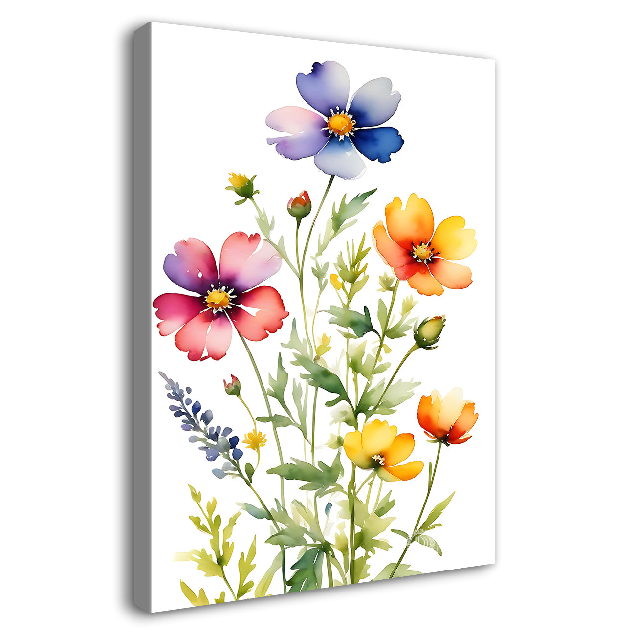Colourful flowers in white textured background painting - Flower-V-692