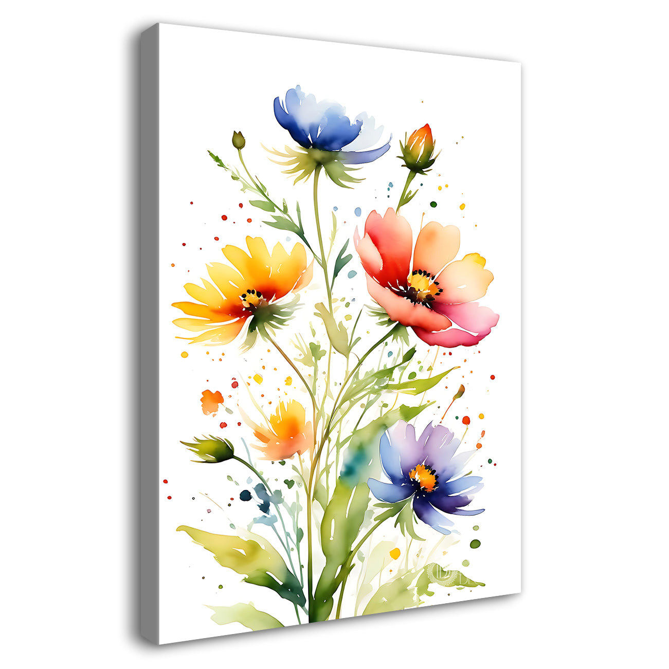 Colourful flowers in white textured background painting - Flower-V-693