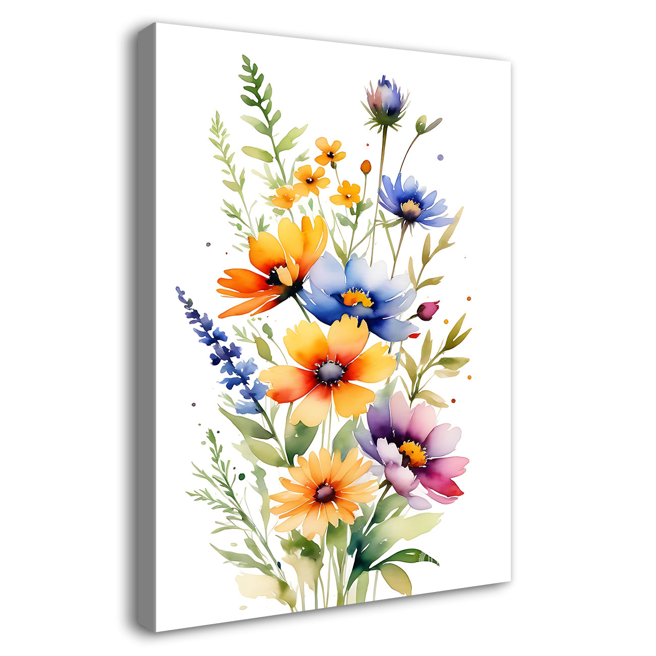 Yellow flowers in white textured background painting - Flower-V-694