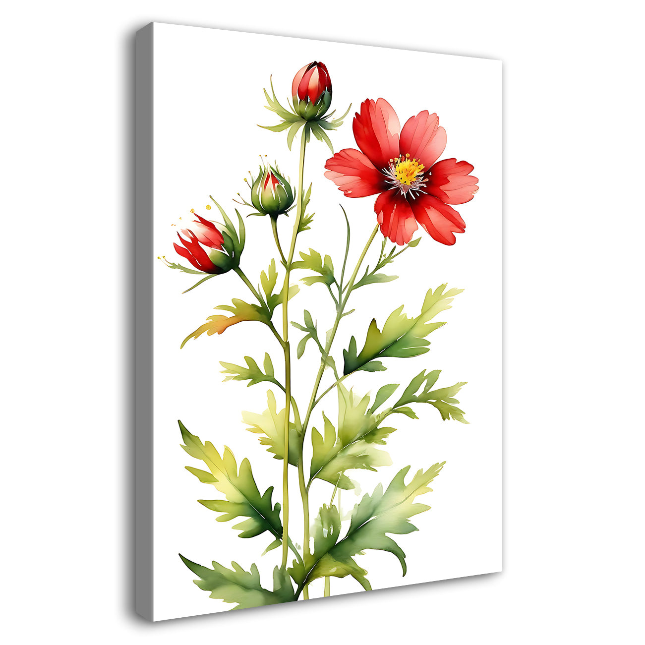 Red flowers in white textured background painting - Flower-V-695