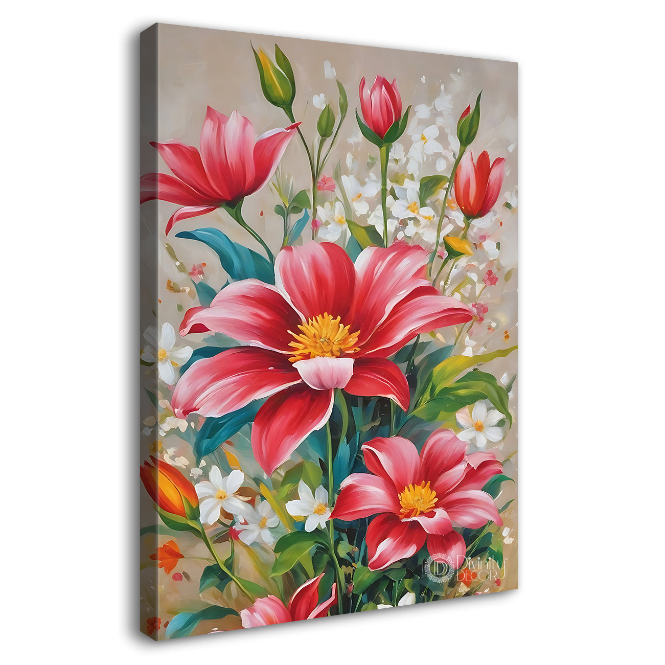 Pink flowers in grey textured background - Flower-V-696