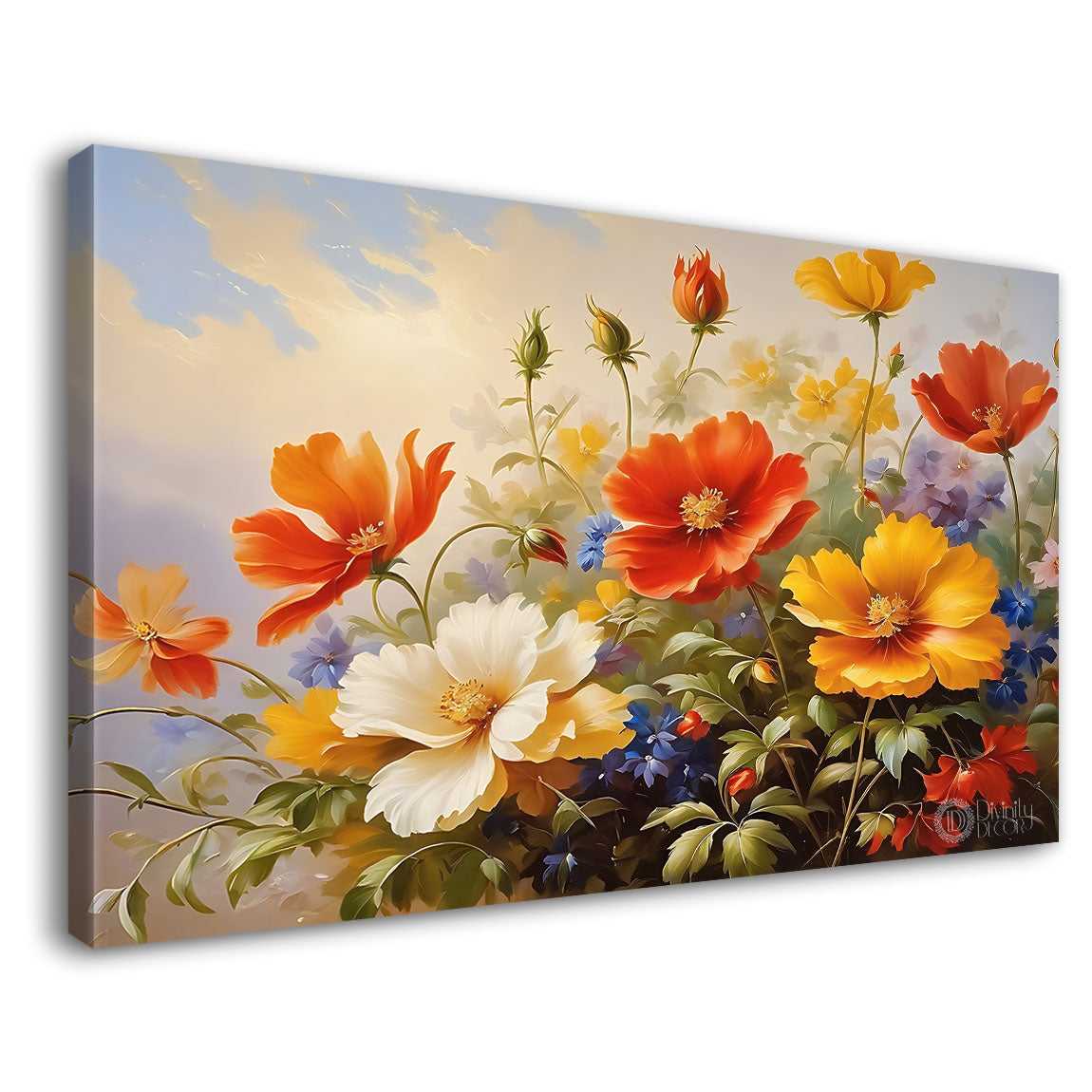 Colorful flowers in grey background canvas painting- Flower-697