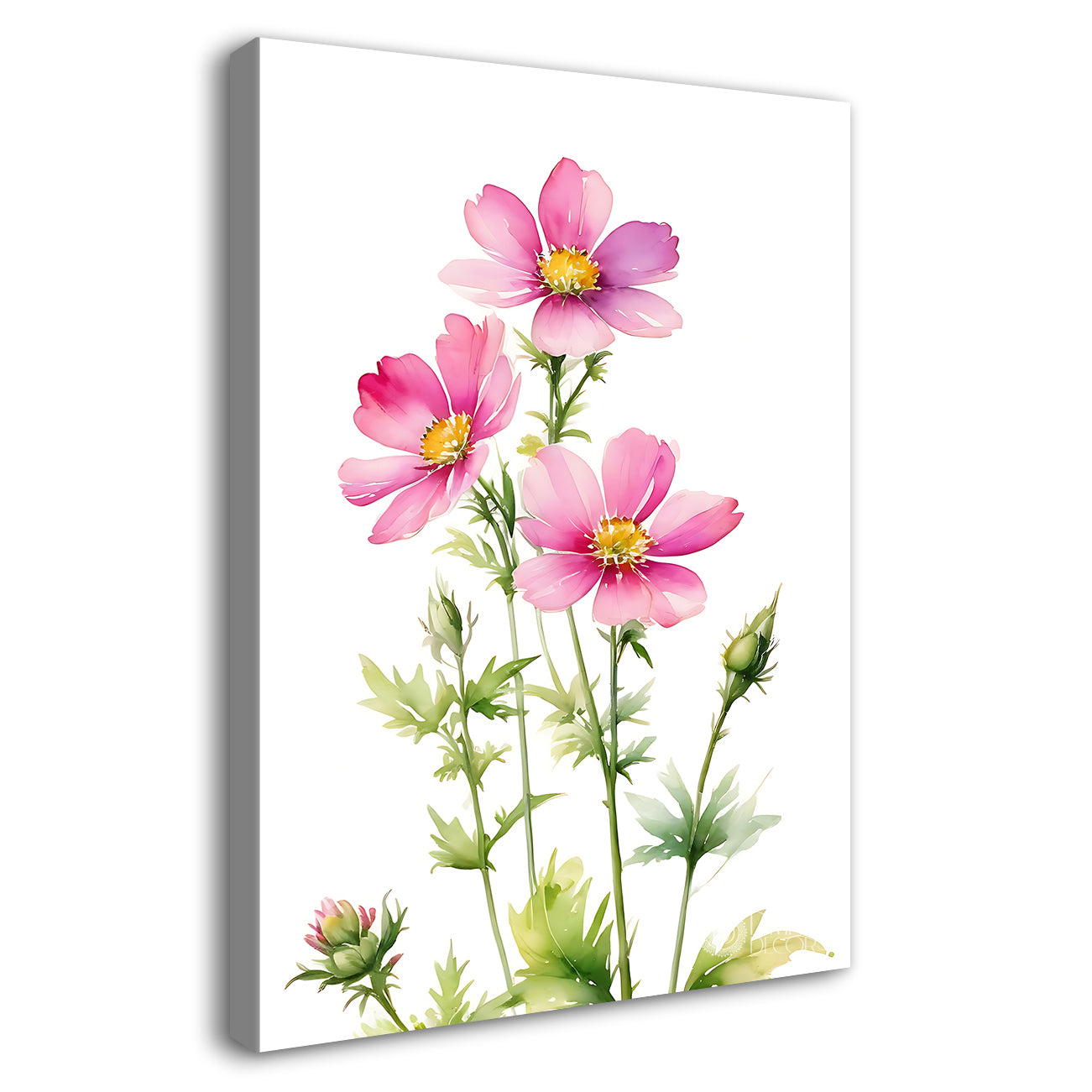Pink flowers in white textured background painting - Flower-V-697