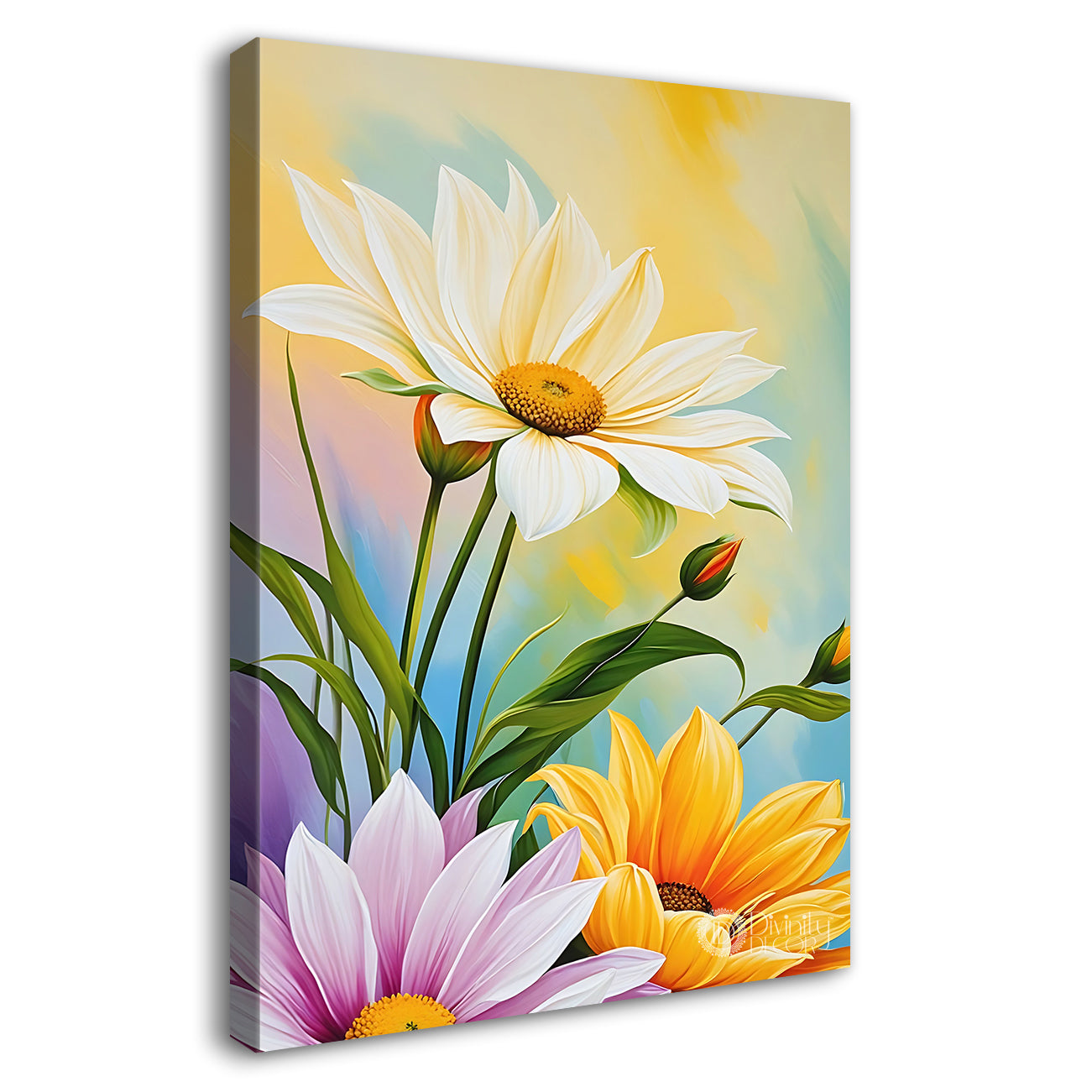 Colourful flowers in white colourful background painting - Flower-V-698
