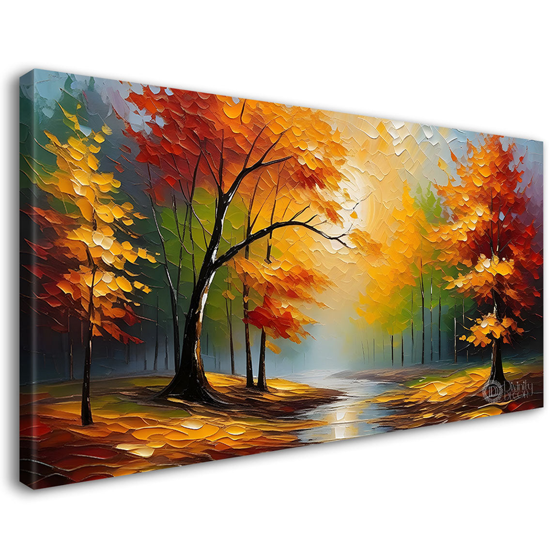 Orange trees with lake painting Canvas Painting - Nature Art -698