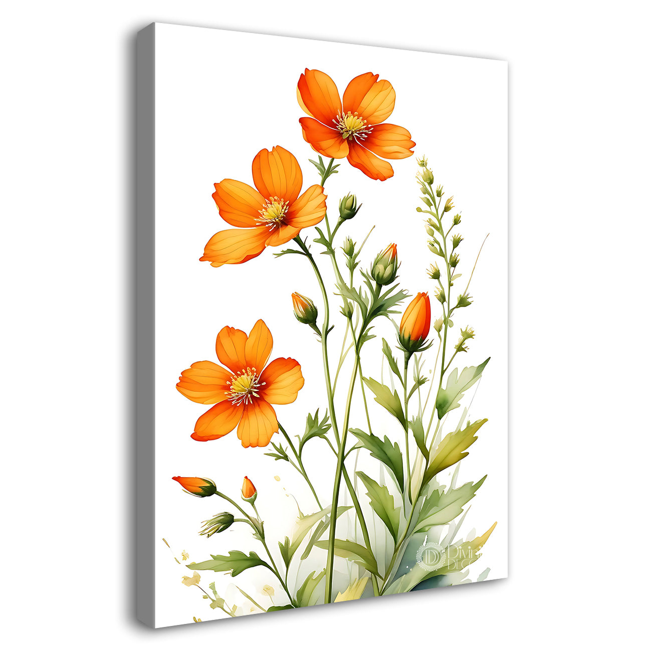 Orange flowers in white textured background painting - Flower-V-699