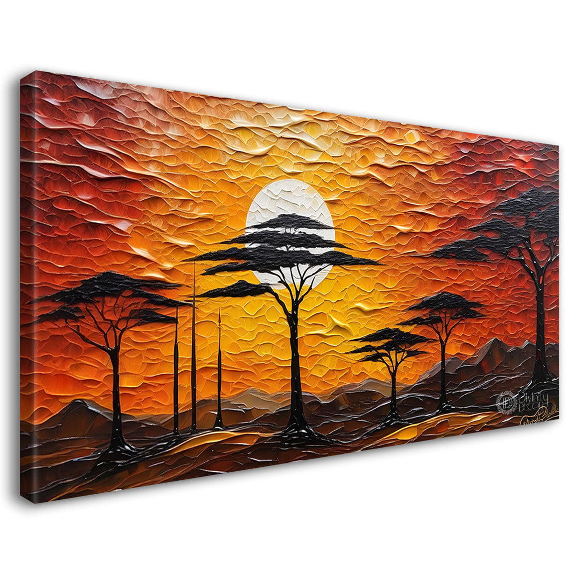 Trees with sunset textured painting Canvas Painting - Nature Art -699
