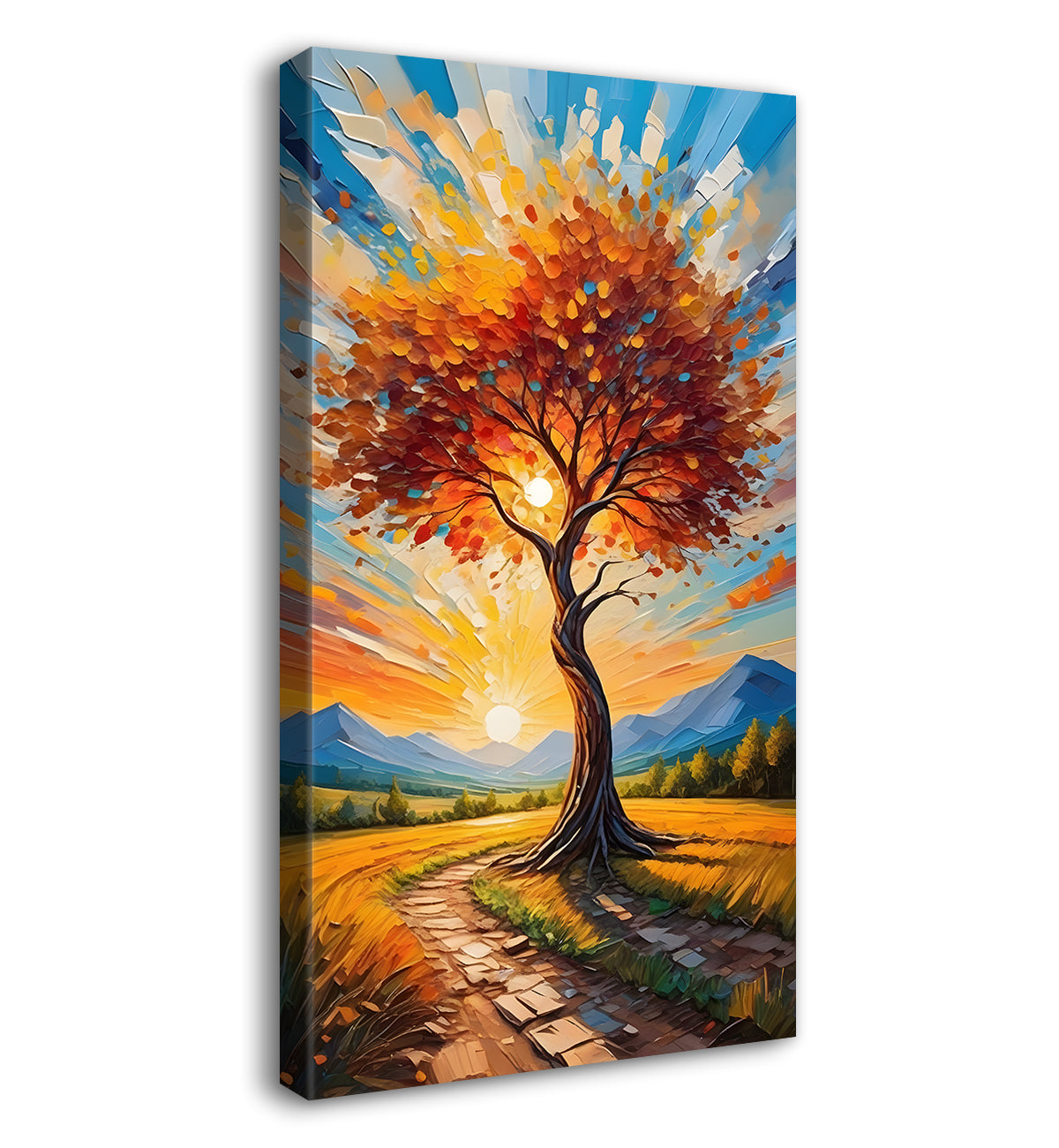 Orange tree in colourful background texutred painting Canvas Painting - Nature Art -V-69