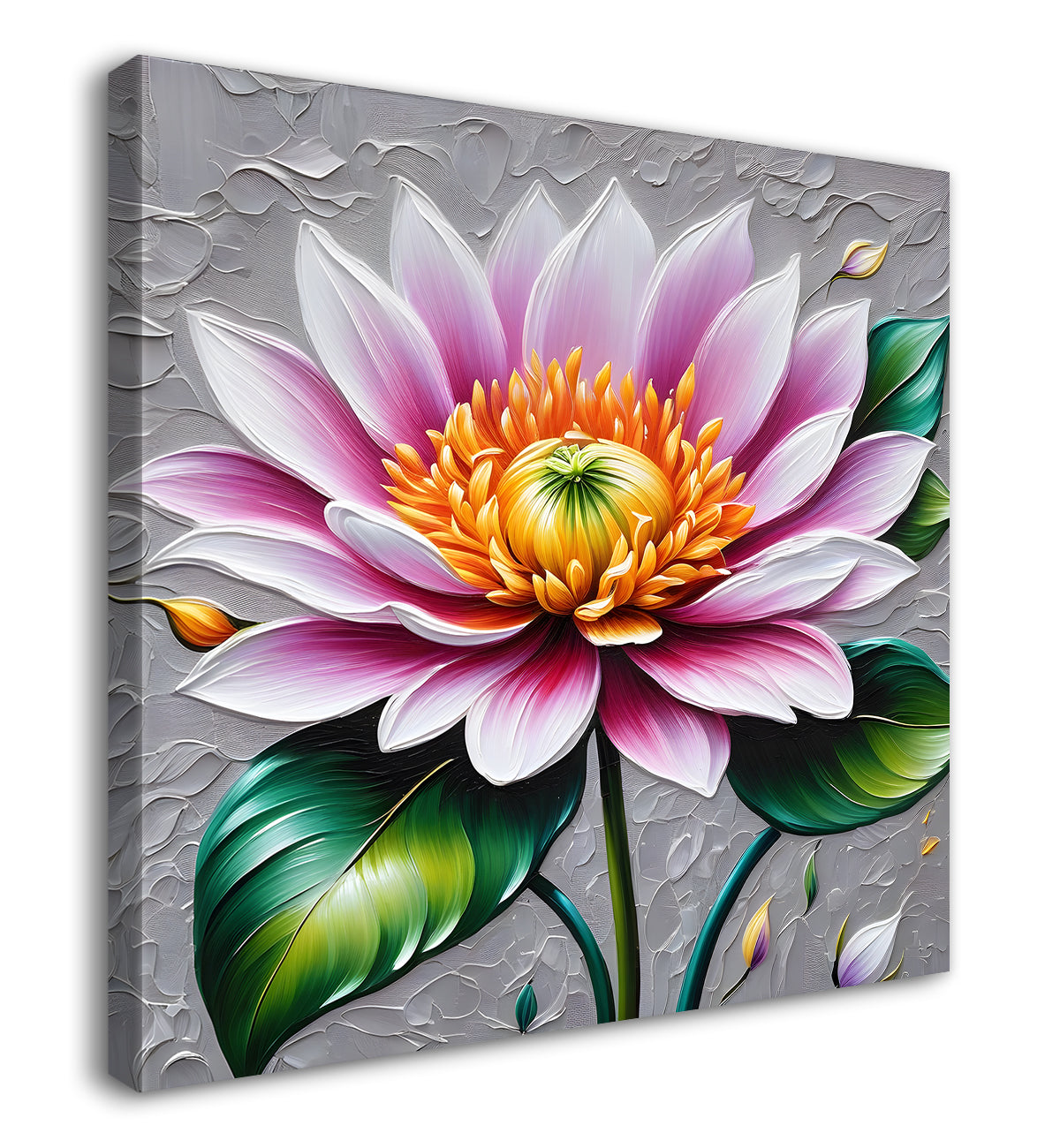 Pink flower in grey background  textured painting   - Flower-S-69