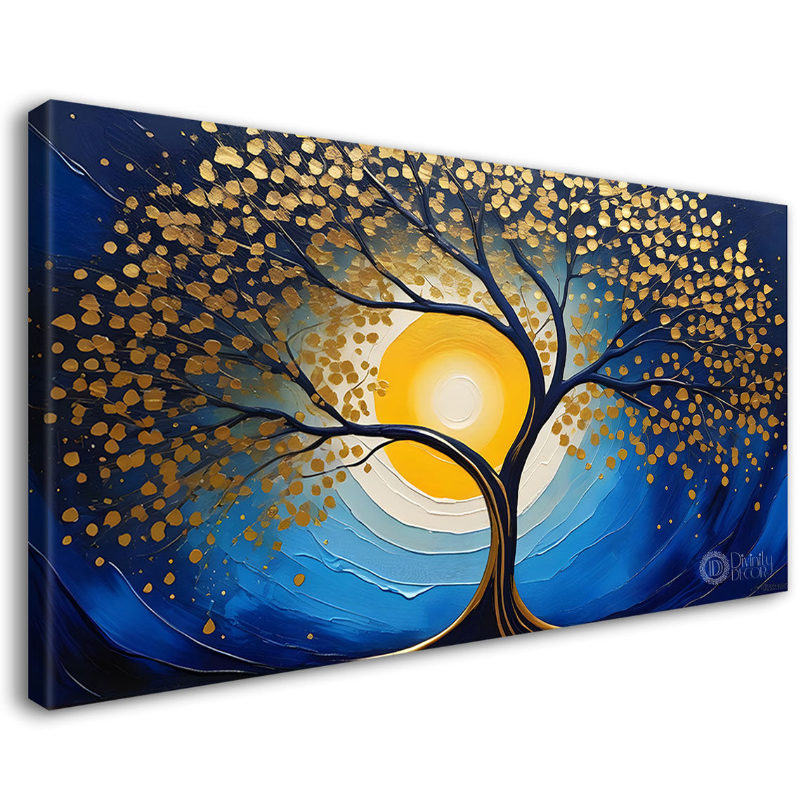 Golden tree in dark blue textured background modern art Canvas Painting - Design - Tree-69