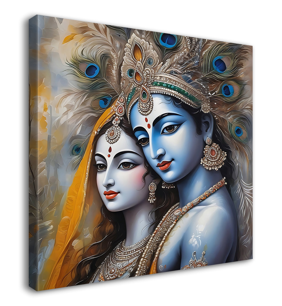 Krishna and Radha with grey and brown textured oil  Canvas Painting 24X24- Design - Krishna-S-69