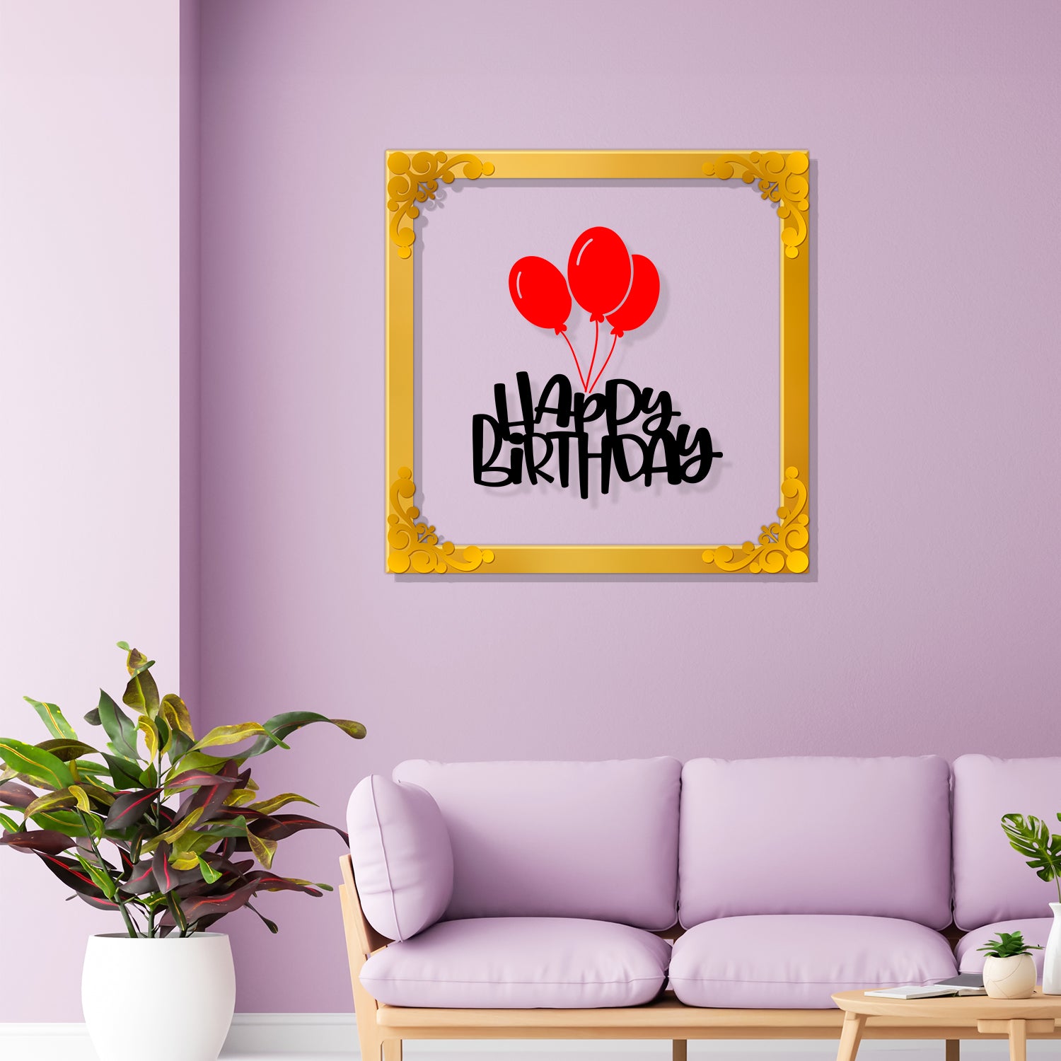 Happy birthday Golden Plaque for Gifting, Wall Décor Clear UV print with Golden Border-6