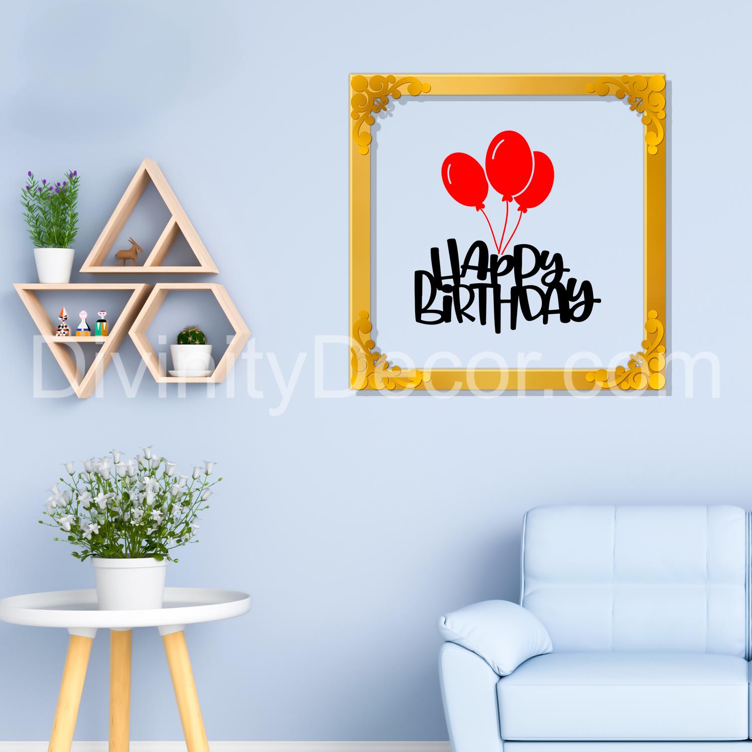Happy birthday Golden Plaque for Gifting, Wall Décor Clear UV print with Golden Border-6