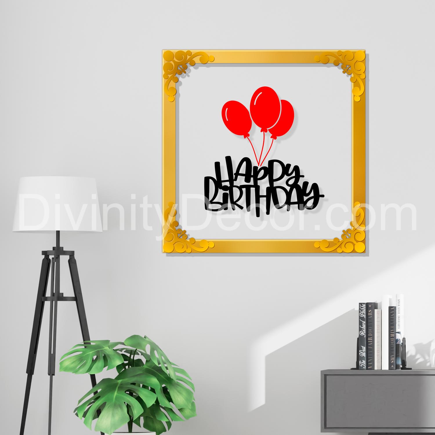Happy birthday Golden Plaque for Gifting, Wall Décor Clear UV print with Golden Border-6