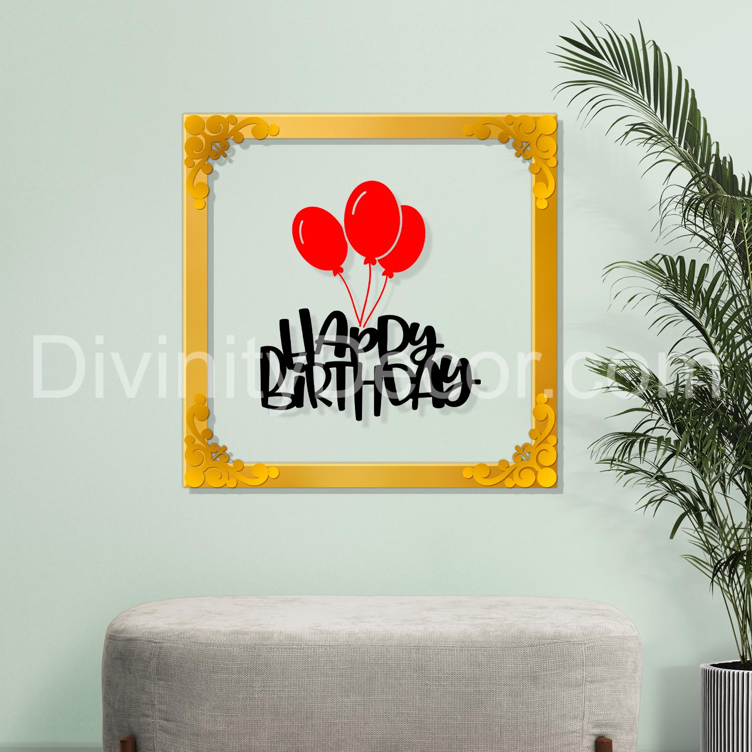 Happy birthday Golden Plaque for Gifting, Wall Décor Clear UV print with Golden Border-6
