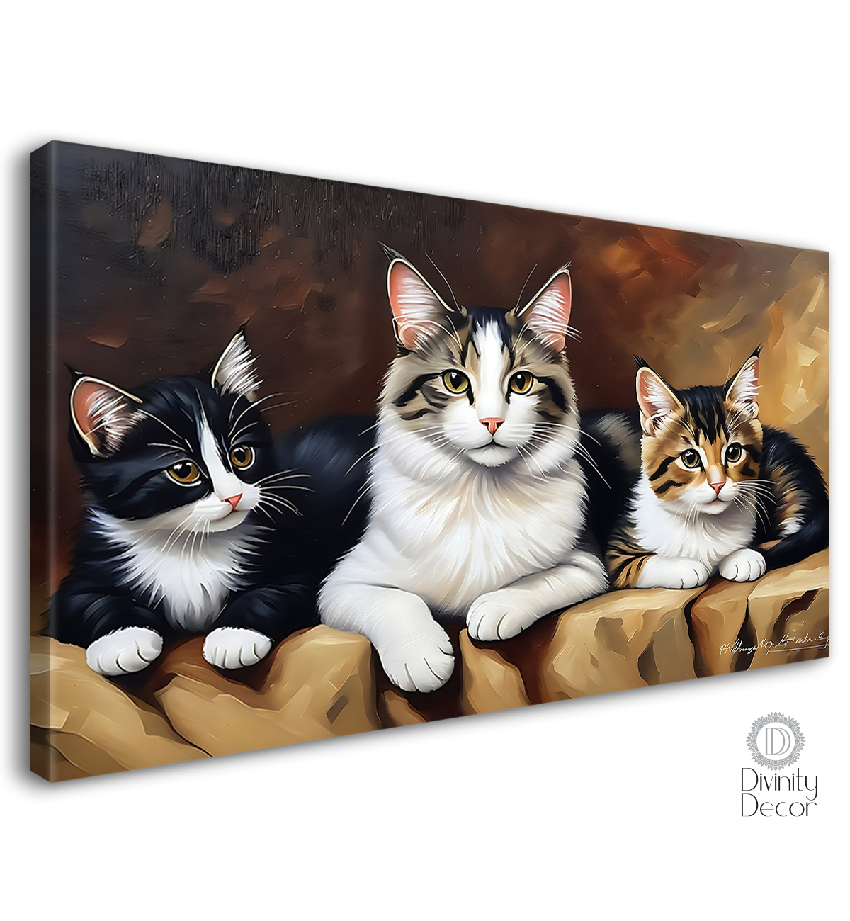 One cat with two black kittens textured art. - Design - Animal - 6