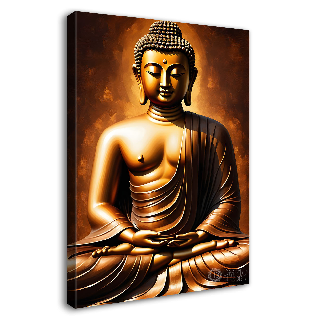 Golden buddha with dark background textured painting - Buddha-V-6