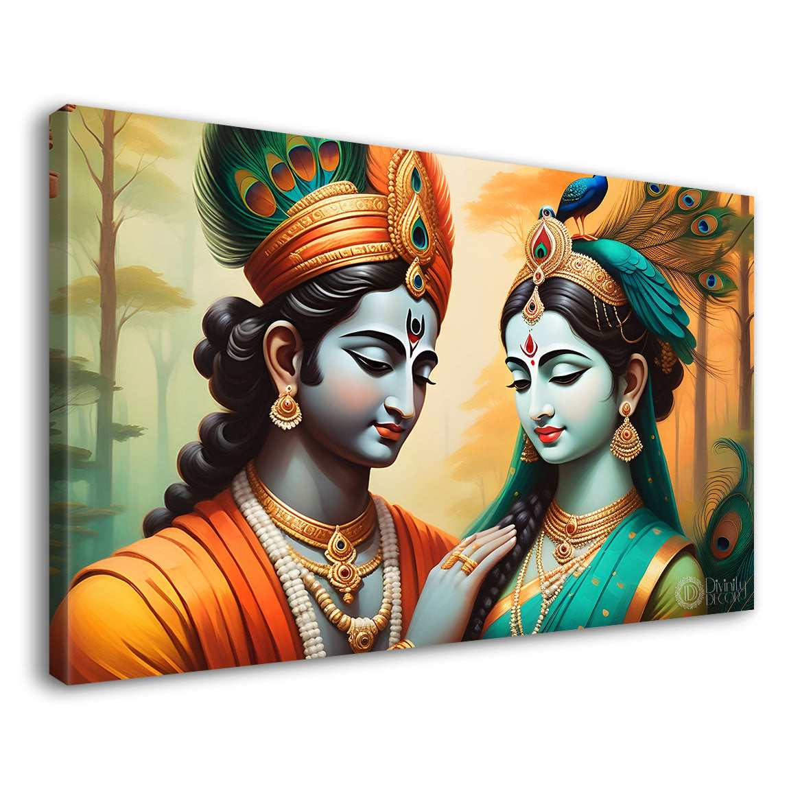 Radha and Krishna sea green texture painting Canvas Painting - Design - Krishna-6