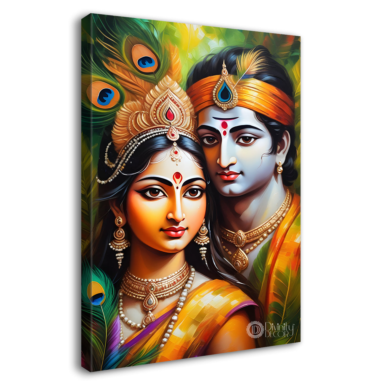 Blue face of krishna with radha in colourful background textured art Canvas Painting - Design - Krishna-V-6