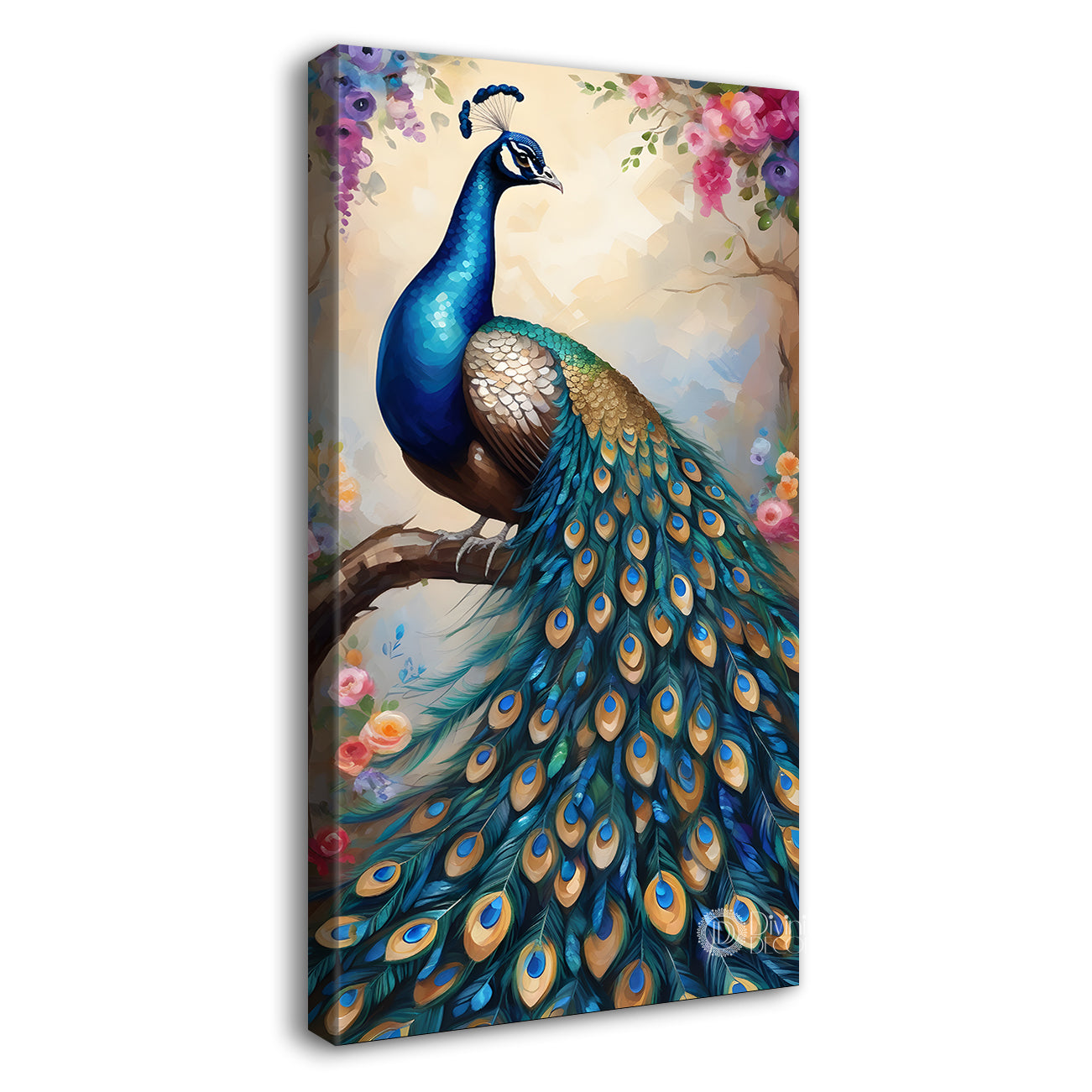 Peacock with colourful flowers painting modern art  - Design - Peacock-V-6