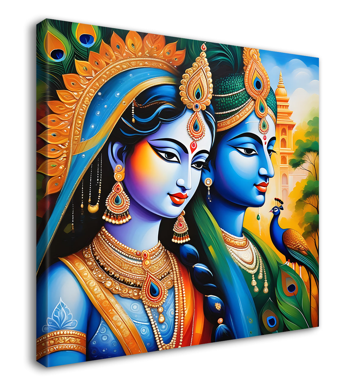 Blue face of krishna with radha in oil painting Canvas Painting 24X24- Design - Krishna-S-6