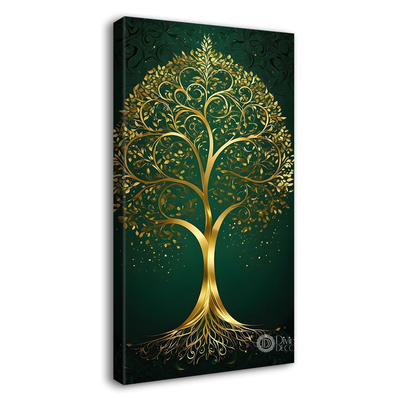 Golden tree in dark green texutred background modern art Canvas painting - Tree-V-6