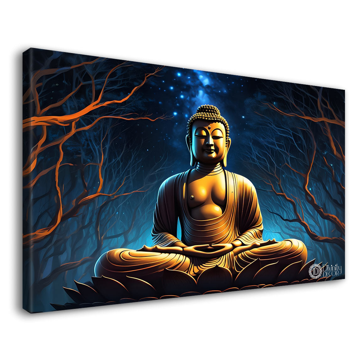 Buddha with dark blue textured painting Canvas Wall Painting - Buddha-6