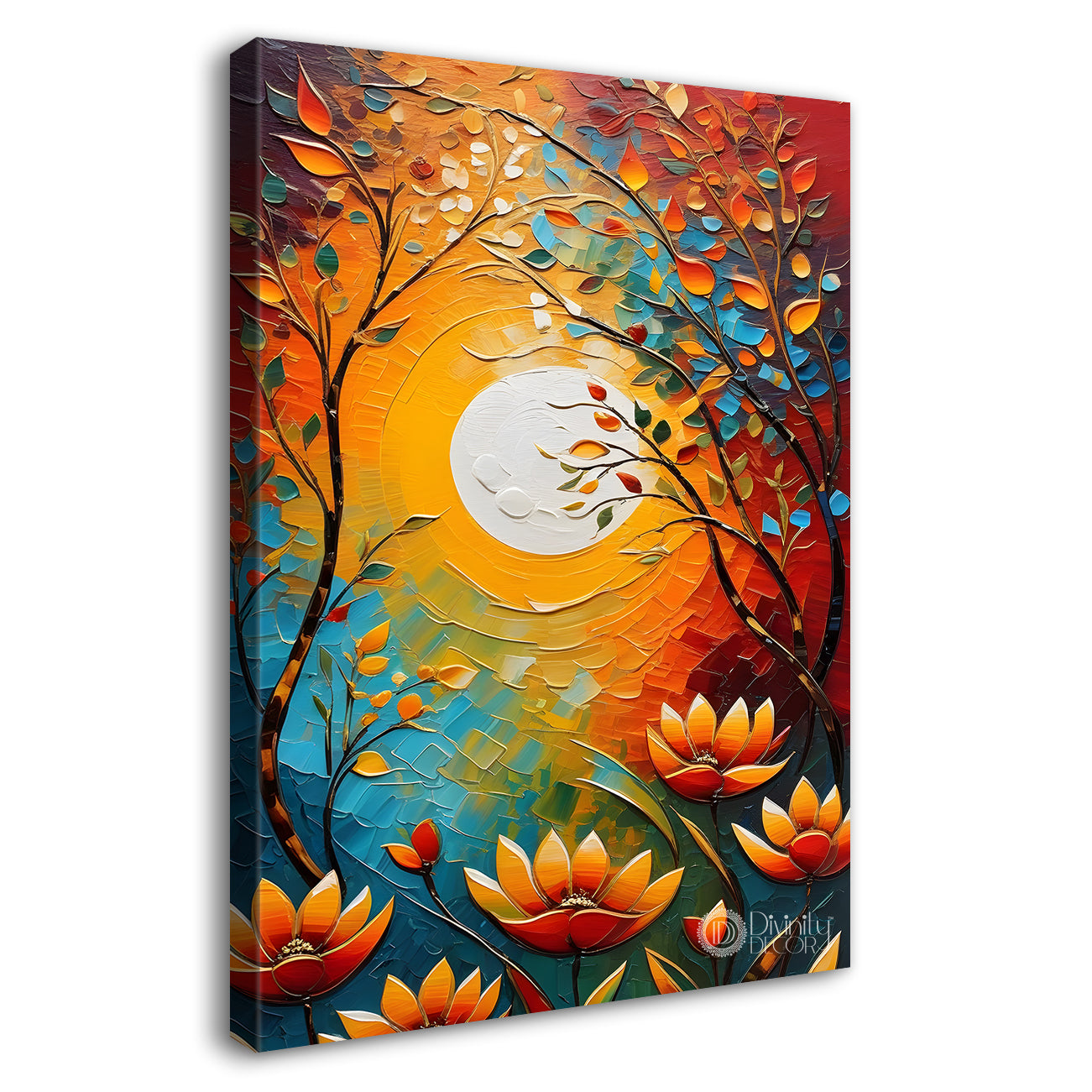 Colourful flowers with sunset textured painting - Flower-V-6