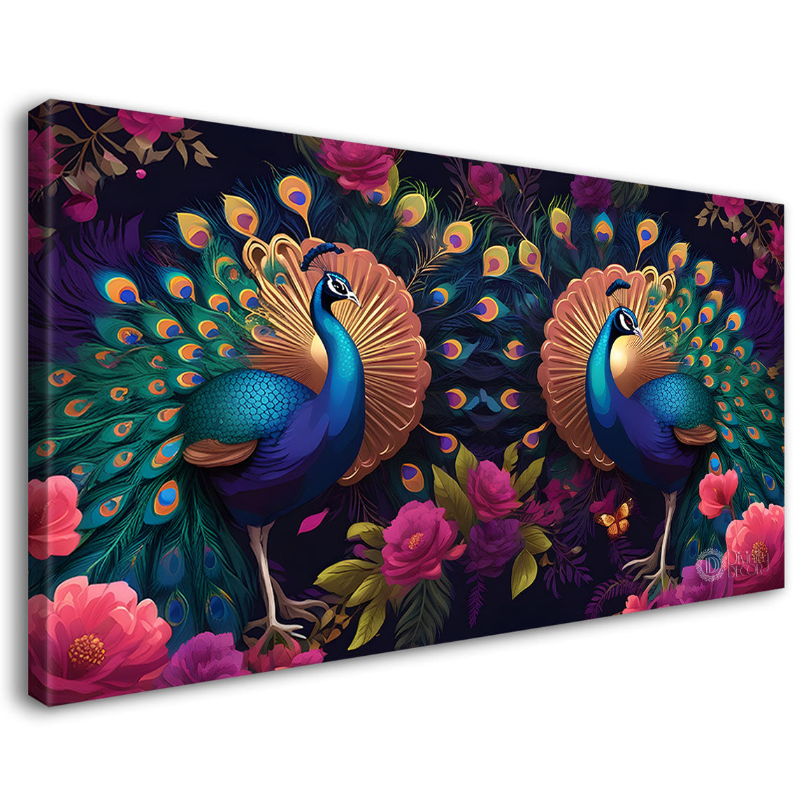 Two peacocks with flowers oil painting Canvas Painting - Design - Peacock-7