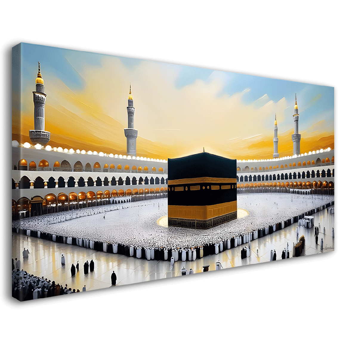 Makkah Madinah with sunrise textured modern art Canvas Painting - Islamic paintings - 70