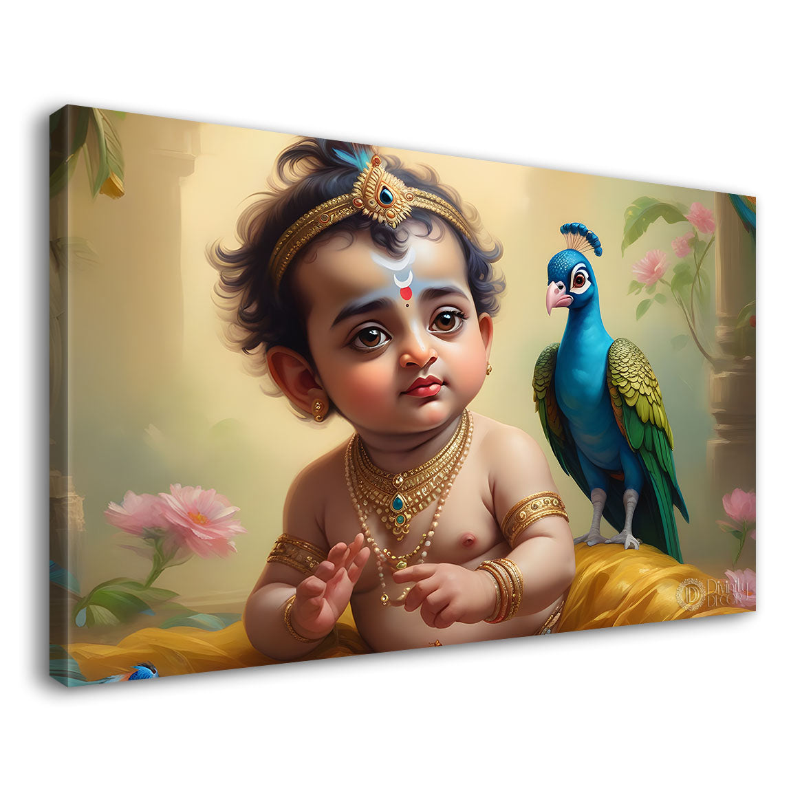 Little Krishna with peacocks painting Canvas Painting - Design - Krishna-70