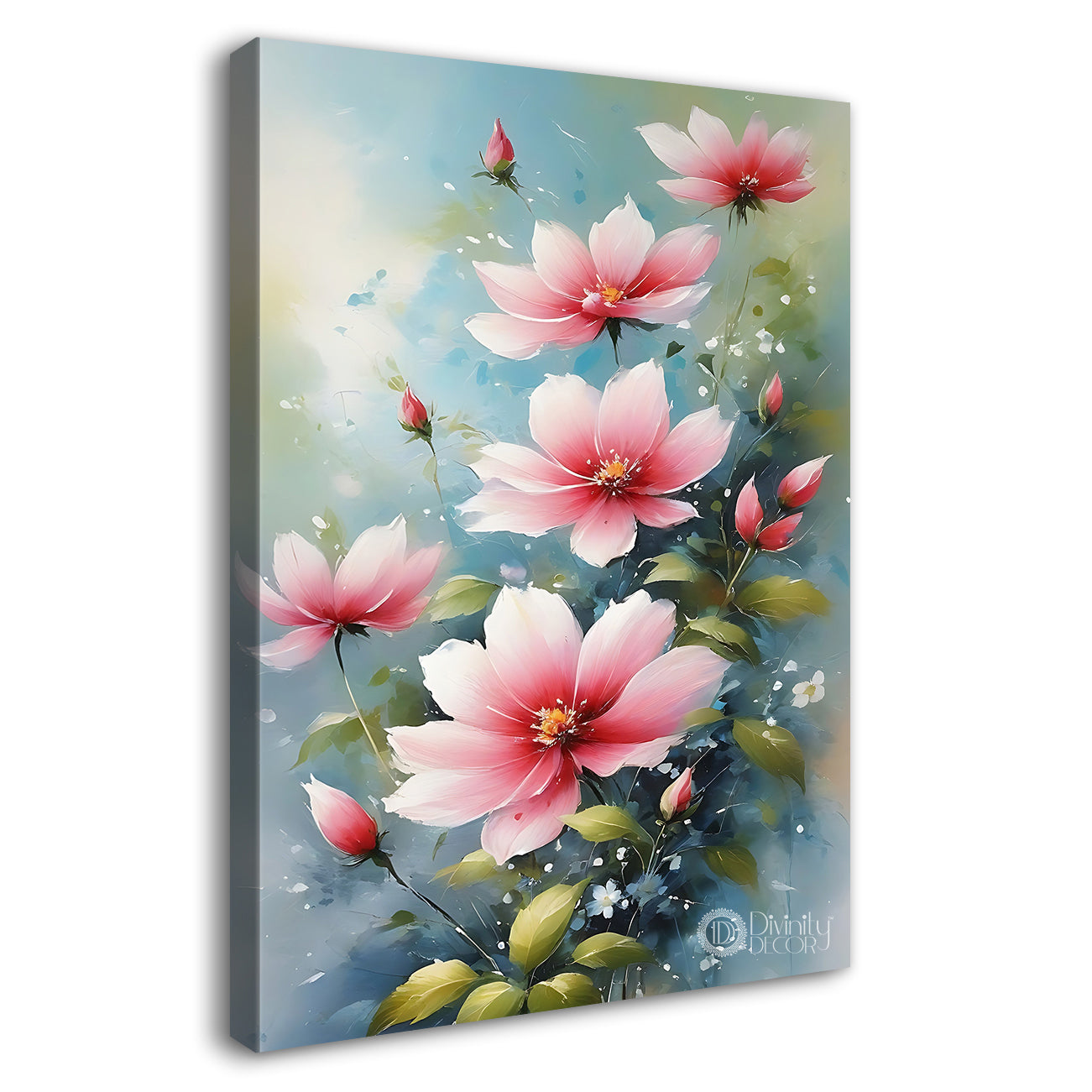 Pink flowers in blue textured background - Flower-V-700